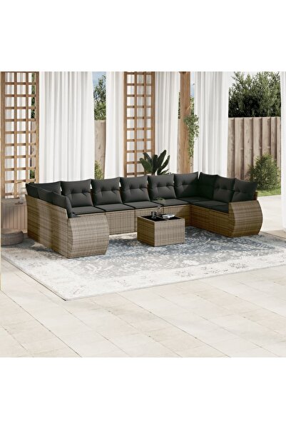 vidaxl Set canapele de gradina cu perne, 11 piese, gri, poliratan