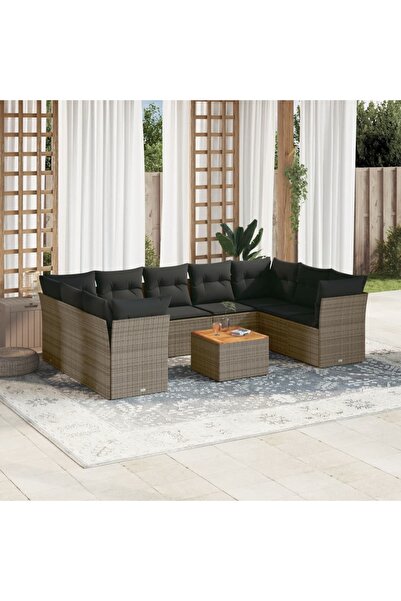 vidaxl Set mobilier de gradina cu perne, 10 piese, gri, poliratan