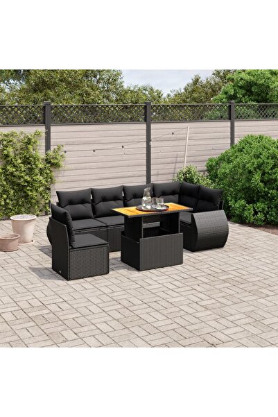 vidaxl Set canapele de gradina cu perne, 7 piese, negru, poliratan