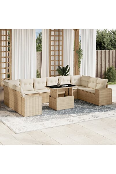 vidaxl Set canapele de gradina cu perne, 11 piese, bej, poliratan