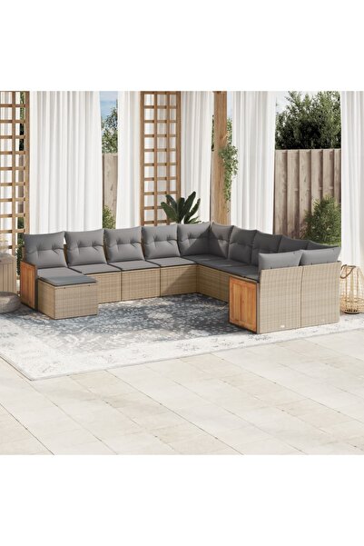 vidaxl Set canapele de gradina cu perne, 11 piese, bej, poliratan