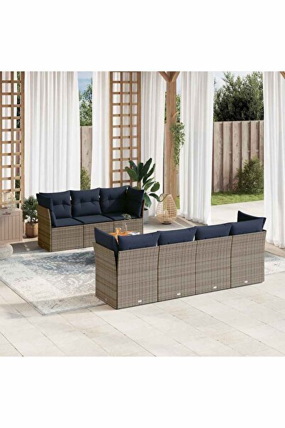 vidaxl Set canapele de gradina cu perne, 8 piese, gri, poliratan