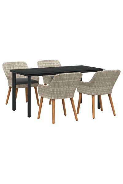 vidaxl Set de masa pentru gradina cu perna 5 pcs Gri deschis poliratan