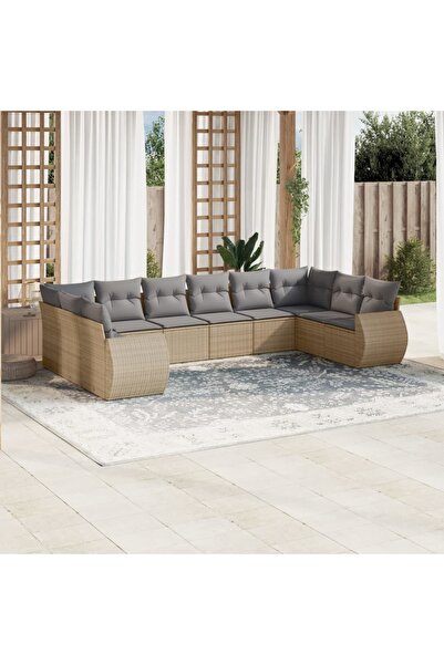 vidaxl Set canapele de gradina cu perne, 10 piese, bej, poliratan