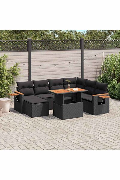 vidaxl Set mobilier de gradina cu perne, 8 piese, negru, poliratan