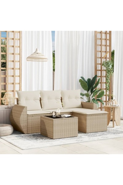 vidaxl Set canapele de gradina cu perne, 5 piese, bej, poliratan