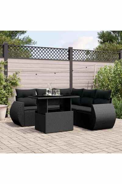 vidaxl Set mobilier de gradina cu perne, 6 piese, negru, poliratan