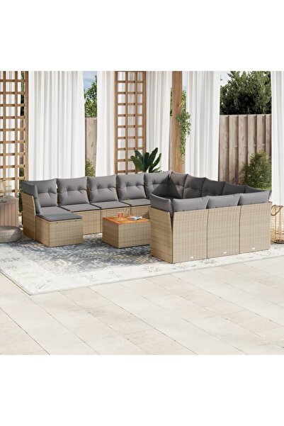 vidaxl Set canapele de gradina, 13 piese, cu perne, bej, poliratan