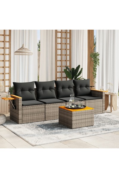 vidaxl Set canapea de gradina cu perne, 5 piese, gri, poliratan
