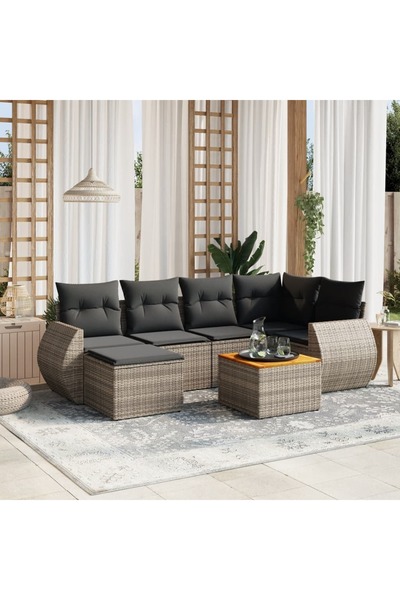 vidaxl Set canapele de gradina, 7 piese, cu perne, gri, poliratan