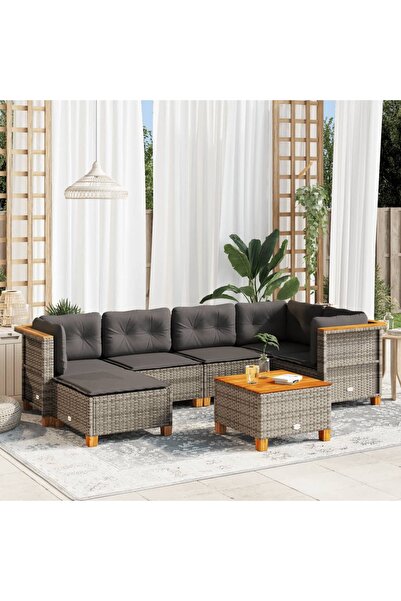 vidaxl Set canapele de gradina, 7 piese, cu perne, gri, poliratan