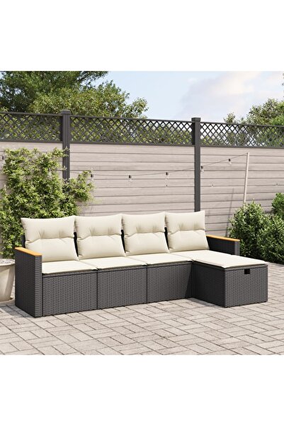 vidaxl Set mobilier de gradina cu perne, 5 piese, negru, poliratan