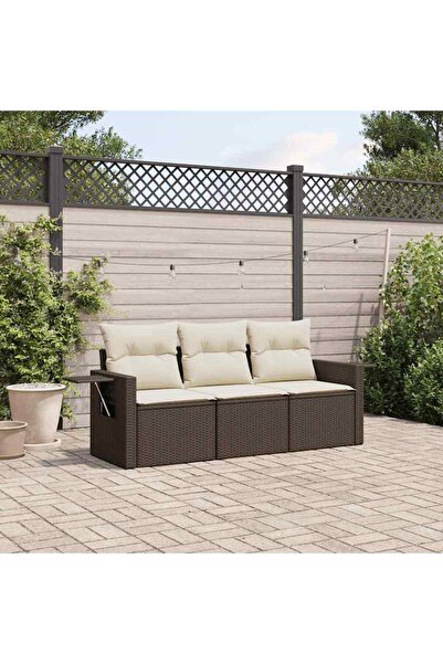 vidaxl Set canapele de gradina cu perne, 3 piese, maro, poliratan