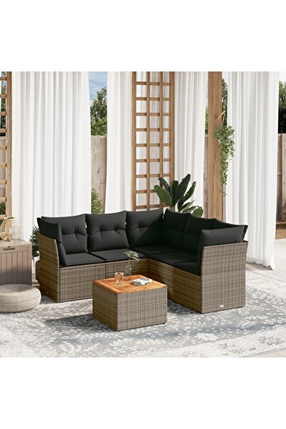 vidaxl Set mobilier gradina cu perne, 6 piese, gri, poliratan