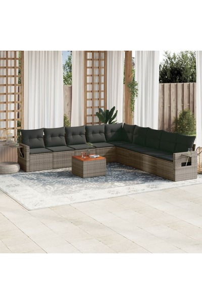 vidaxl Set mobilier de gradina cu perne, 10 piese, gri, poliratan