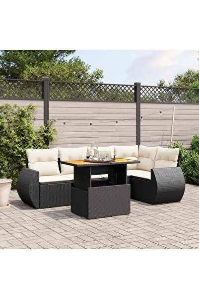 vidaxl Set mobilier de gradina cu perne, 6 piese, negru, poliratan
