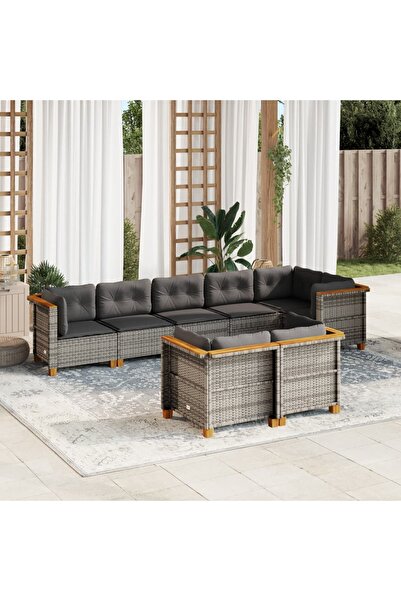 vidaxl Set canapele de gradina cu perne, 8 piese, gri, poliratan