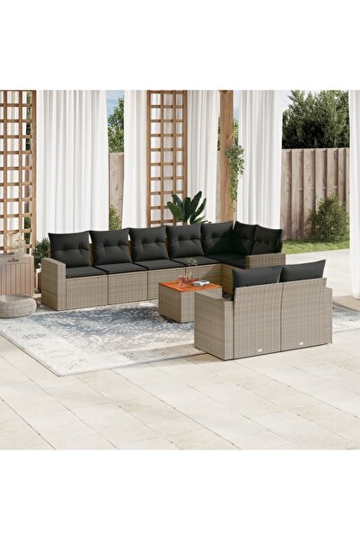 vidaxl Set canapele de gradina, 9 piese, cu perne, gri, poliratan