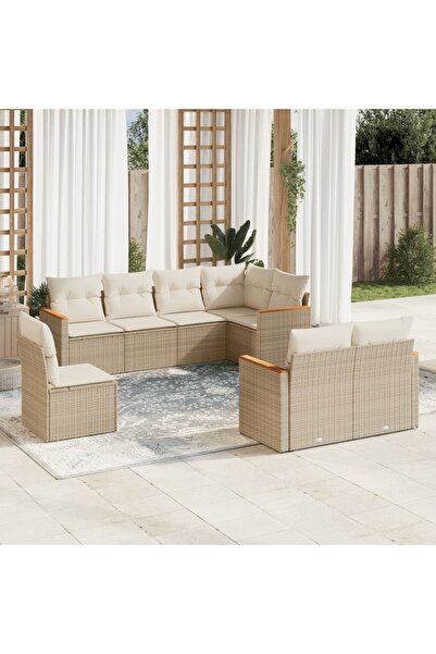 vidaxl Set canapele de gradina, 8 piese, cu perne, bej, poliratan