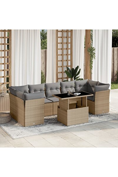 vidaxl Set canapele de gradina, 8 piese, cu perne, bej, poliratan