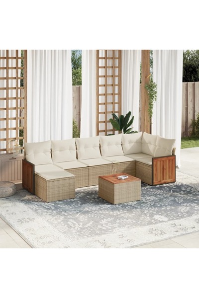 vidaxl Set canapele de gradina, 8 piese, cu perne, bej, poliratan
