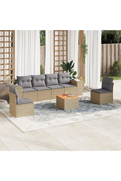 vidaxl Set canapele de gradina, 7 piese, cu perne, bej, poliratan