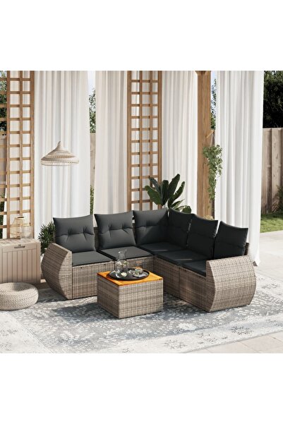 vidaxl Set mobilier gradina cu perne, 6 piese, gri, poliratan