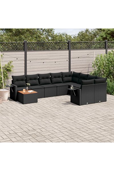 vidaxl Set canapele de gradina cu perne, 10 piese, negru, poliratan