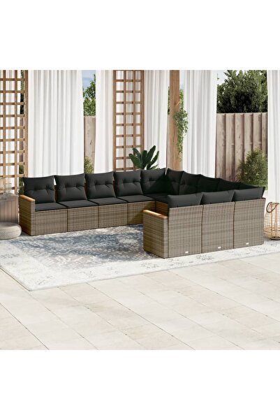 vidaxl Set canapele de gradina cu perne, 11 piese, gri, poliratan