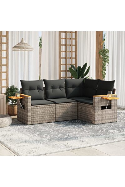 vidaxl Set canapea de gradina cu perne, 4 piese, gri, poliratan