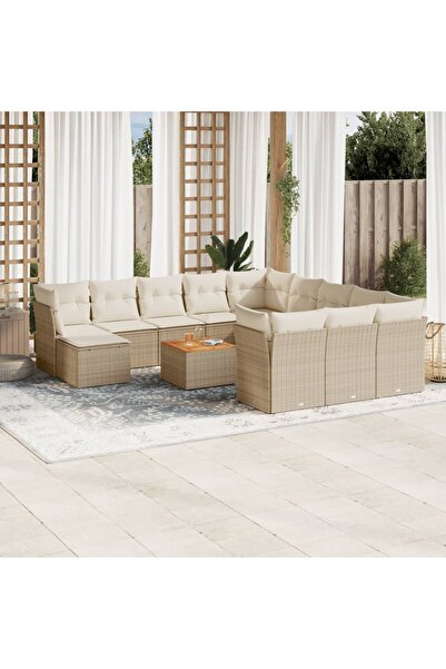 vidaxl Set canapele de gradina, 13 piese, cu perne, bej, poliratan