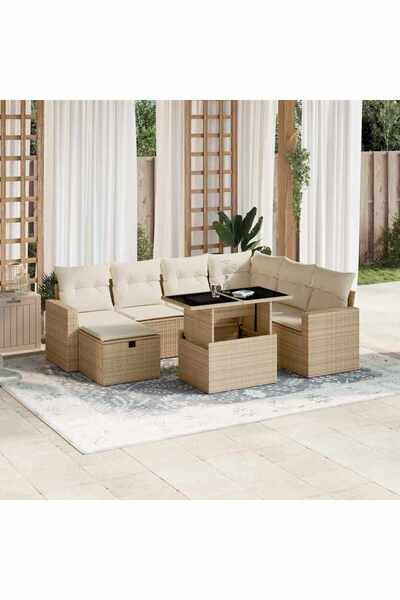vidaxl Set canapele de gradina, 8 piese, cu perne, bej, poliratan