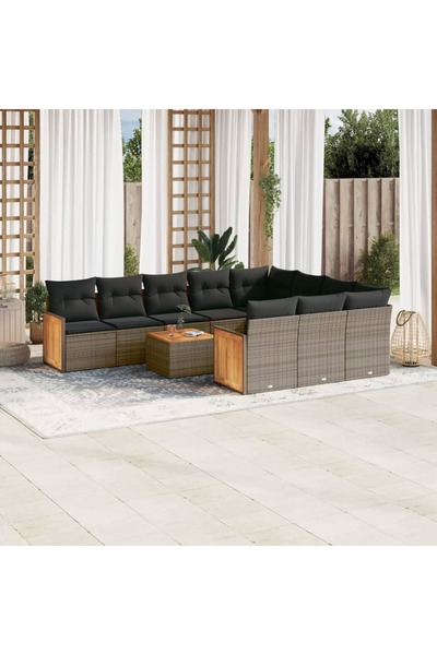 vidaxl Set canapele de gradina cu perne, 11 piese, gri, poliratan