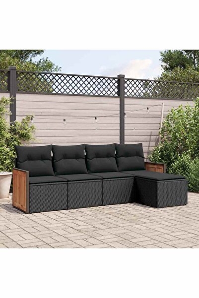 vidaxl Set mobilier de gradina cu perne, 5 piese, negru, poliratan