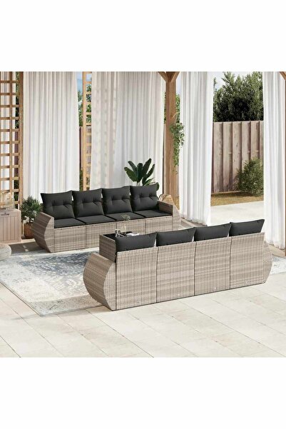 vidaxl Set canapele de gradina cu perne, 9 piese gri deschis poliratan