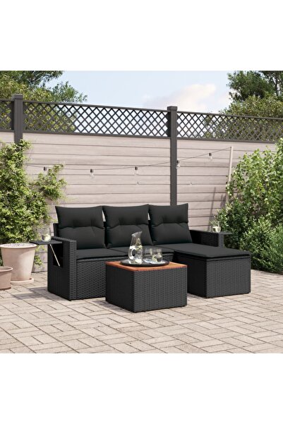 vidaxl Set mobilier de gradina cu perne, 5 piese, negru, poliratan