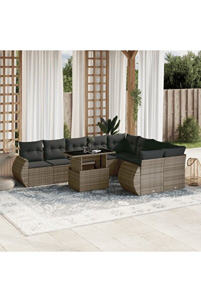 vidaxl Set mobilier de gradina cu perne, 10 piese, gri, poliratan