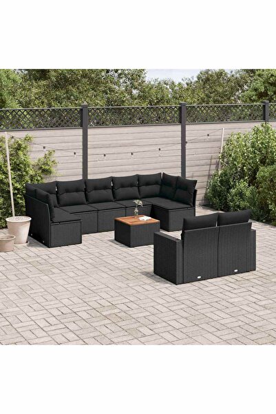 vidaxl Set canapele de gradina cu perne, 10 piese, negru, poliratan