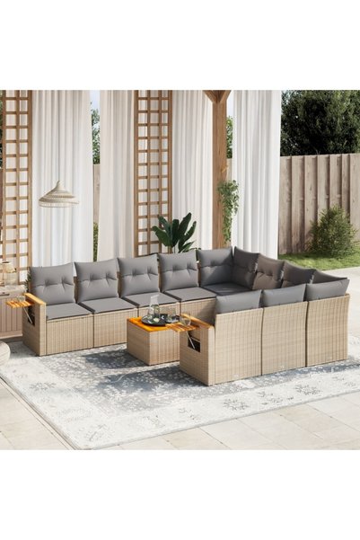 vidaxl Set canapele de gradina cu perne, 11 piese, bej, poliratan