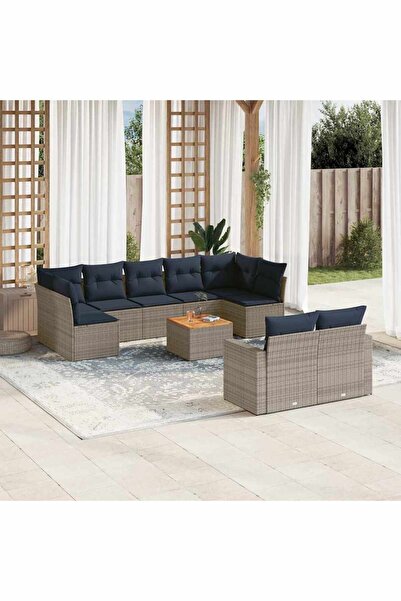 vidaxl Set canapele de gradina cu perne, 10 piese, gri, poliratan