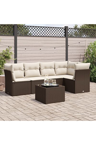 vidaxl Set canapele de gradina cu perne, 6 piese, maro, poliratan