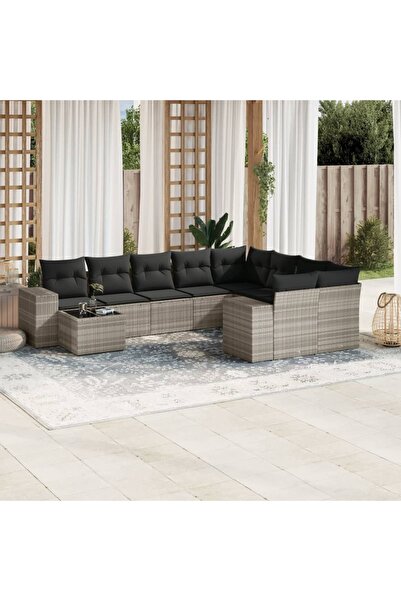 vidaxl Set canapele de gradina cu perne 10 piese gri deschis poliratan