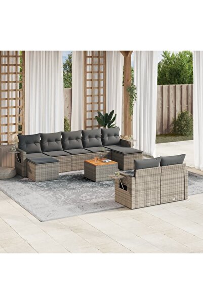vidaxl Set mobilier de gradina cu perne, 10 piese, gri, poliratan