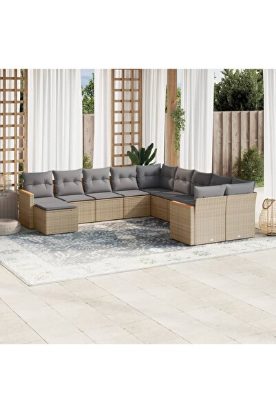 vidaxl Set canapele de gradina, 11 piese, cu perne, bej, poliratan