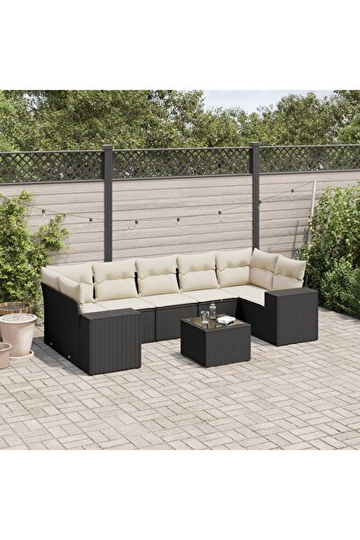 vidaxl Set mobilier de gradina cu perne, 8 piese, negru, poliratan