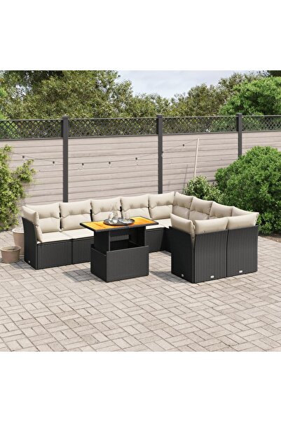 vidaxl Set canapele de gradina cu perne, 10 piese, negru, poliratan