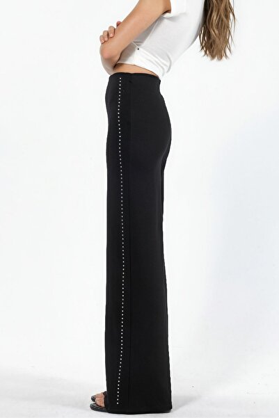 Hiccup High Waist Stone Detailed Straight Leg Trousers