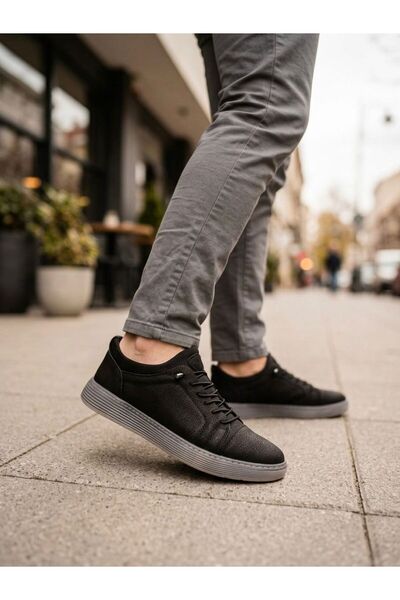 Passeri Shoes Premium Genuine Leather Men's Black Sneaker - Comfortable Casua...