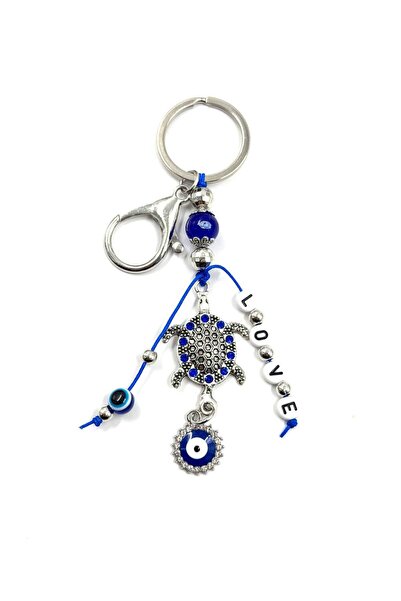 MD Moda Accessories LOVE Yazılı Kaplumbağa Figürlü Nazar Boncuklu Anahtarlık