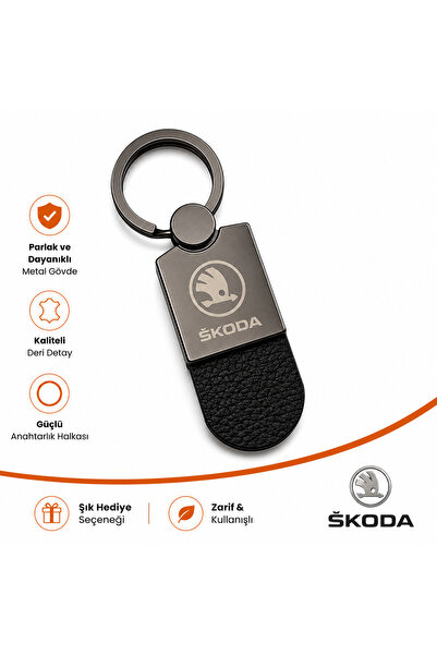 Savek Breloc auto cu logo Skoda, metalic lucios, logo reversibil, 9cm x 2,5cm...